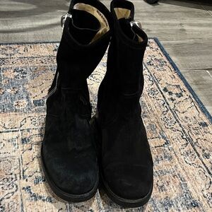 Free Lance Black Suede Boots buckle strap side zipper 40 / 9 1/2